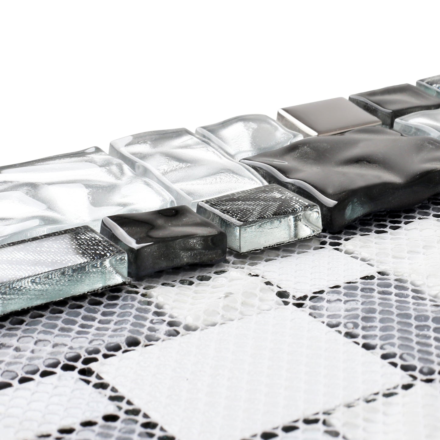 Black Silver Square Glass Mosaic Tiles for Kitchen Backsplash Bathroom Wall (Pack of 5)