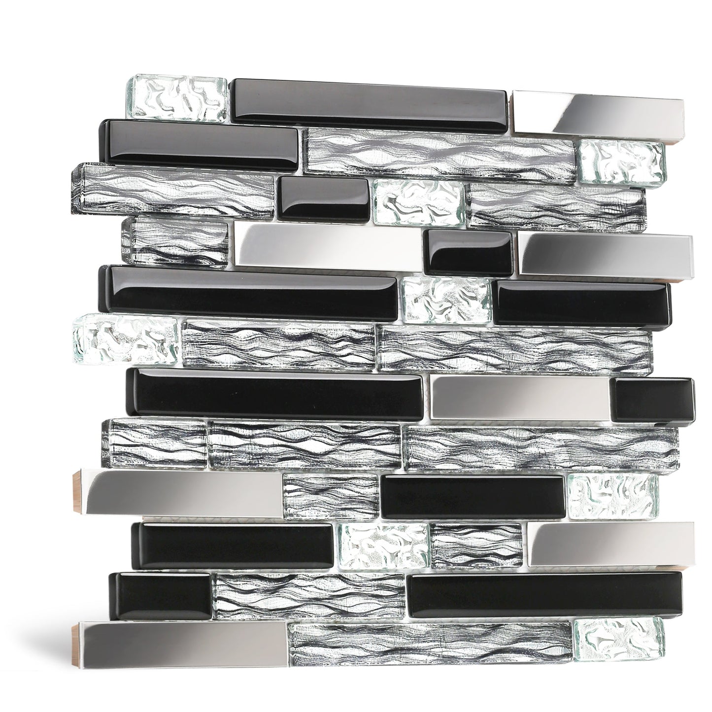 Black Chrome Silver Glass Tile Kitchen Backsplash Art Mosaic Bath Wall(Pack of 5)