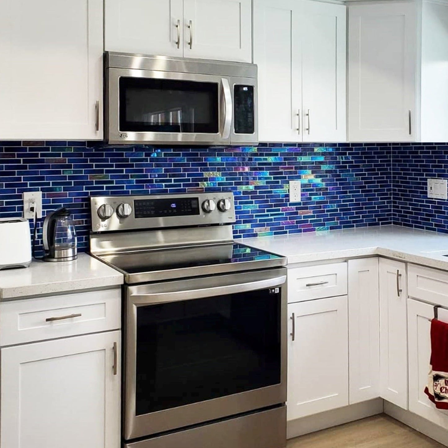 Blue Glass Tile Iridescent Starry Sky design Backsplash Tile for Swimming Pool Kitchen Bathroom Walls(Pack of 5)