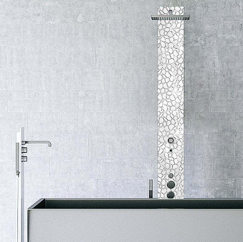 Metal Pebble Mosaic Tiles,Stainless Steel Backsplash Tile Mesh Mounted,Silver Metal Tile for Kitchen Bath Backsplash Shower Floor (Pack of 5)