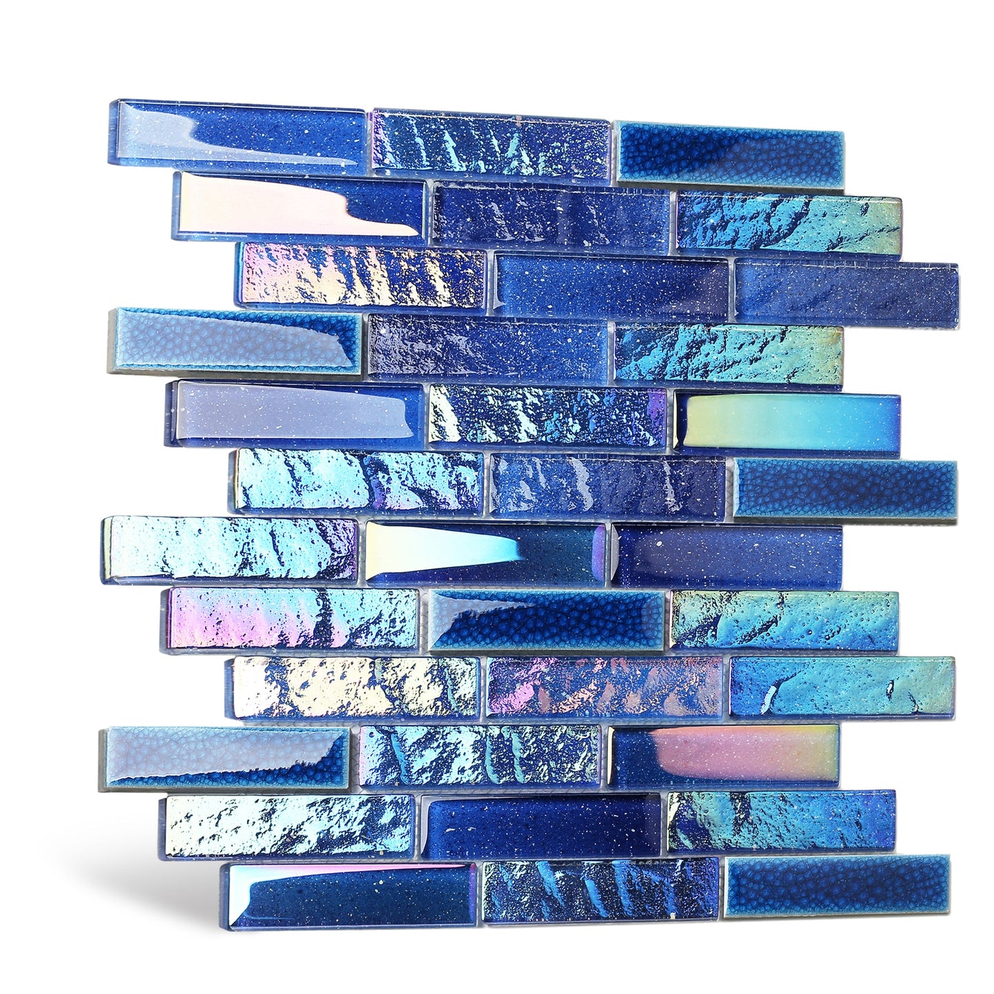 Blue Glass Tile Iridescent Starry Sky design Backsplash Tile for Swimming Pool Kitchen Bathroom Walls(Pack of 5)