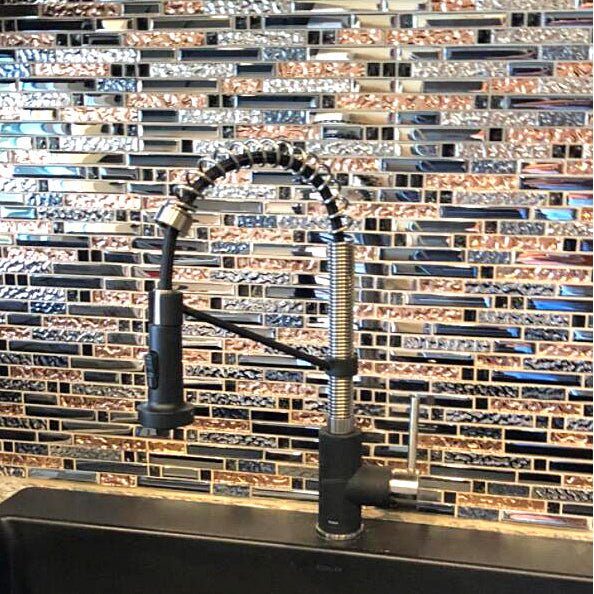 Crystal Glass Tile Interlocking Ink Blue Rose Gold Mosaic Bath Kitchen Fireplace Decor(Pack of 5)