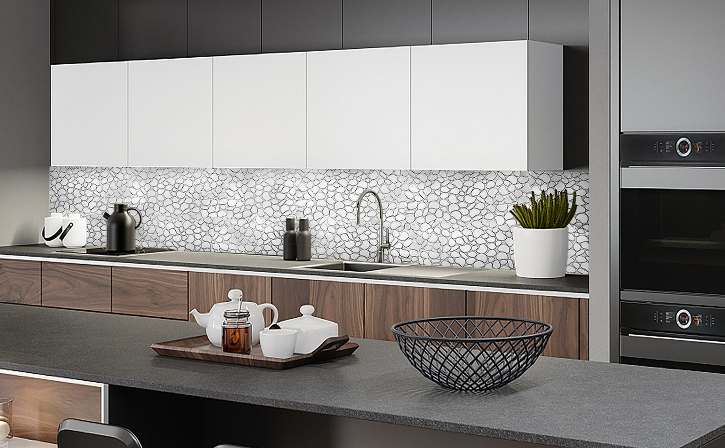 Metal Pebble Mosaic Tiles,Stainless Steel Backsplash Tile Mesh Mounted,Silver Metal Tile for Kitchen Bath Backsplash Shower Floor (Pack of 5)