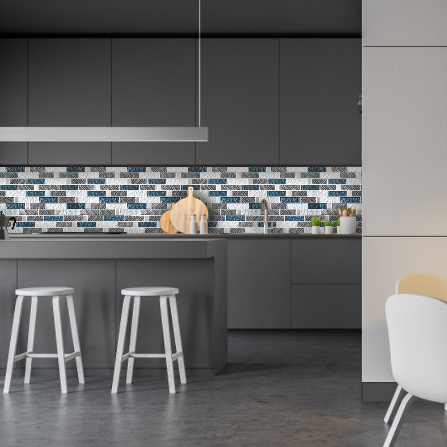 Subway Glass Tile Teal Blue & White Kitchen Bathroom Wall Backsplash Tile (Pack of 5)