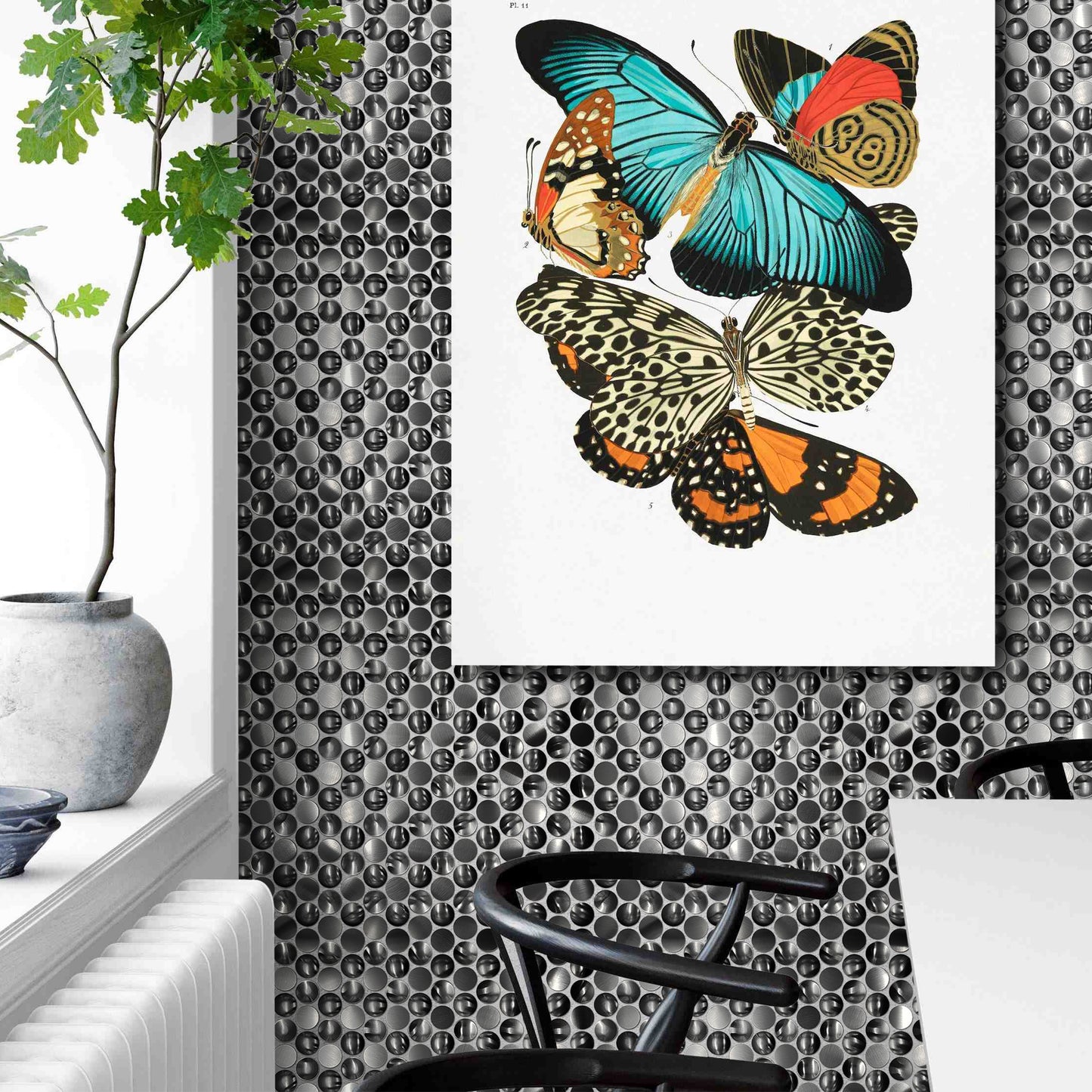 Black Tile Penny Round Mosaic 3D Concave Convex Tiles for Kitchen Backsplash, Bathroom Wall, Accent Wall (Pack of 5)