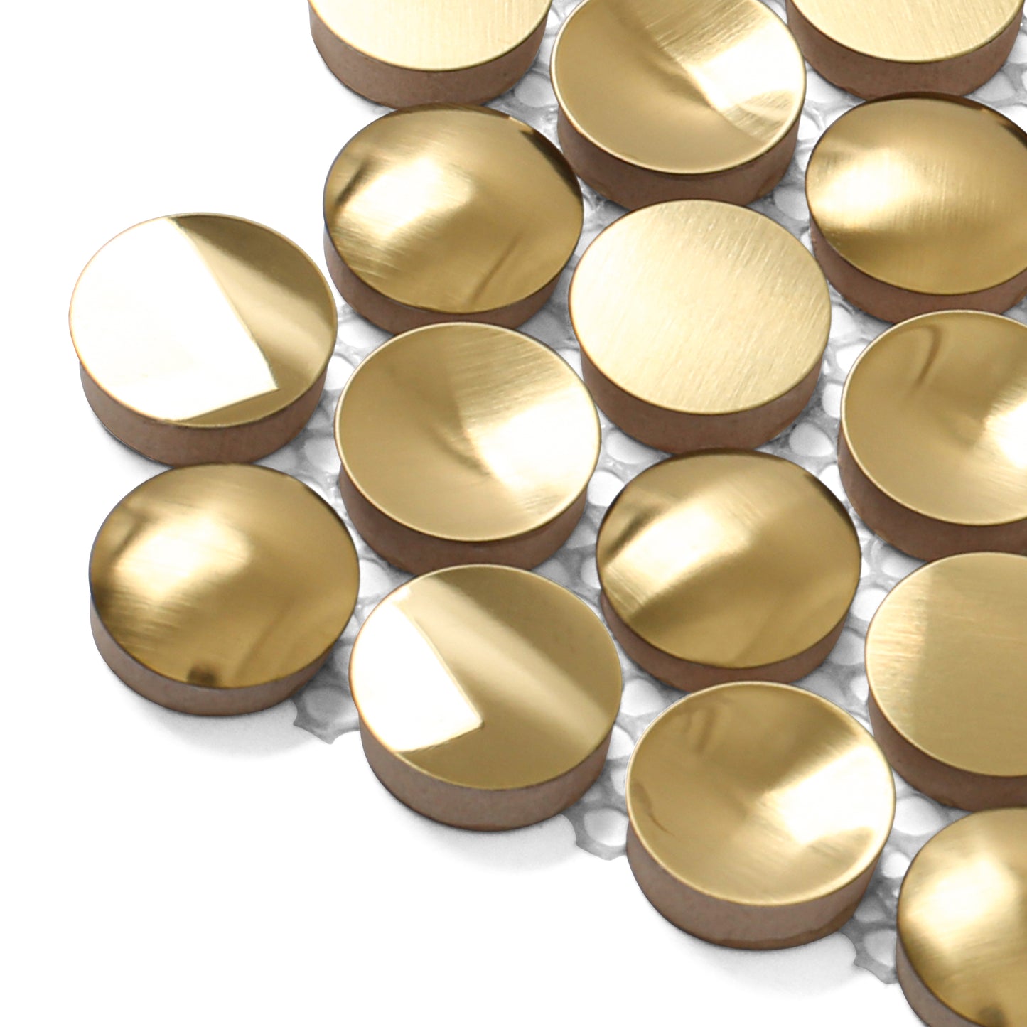 Gold Penny Round Tile Concave Convex 3D Mosaic Tiles for Kitchen Backsplash, Bathroom Wall, Accent Wall (Pack of 5)
