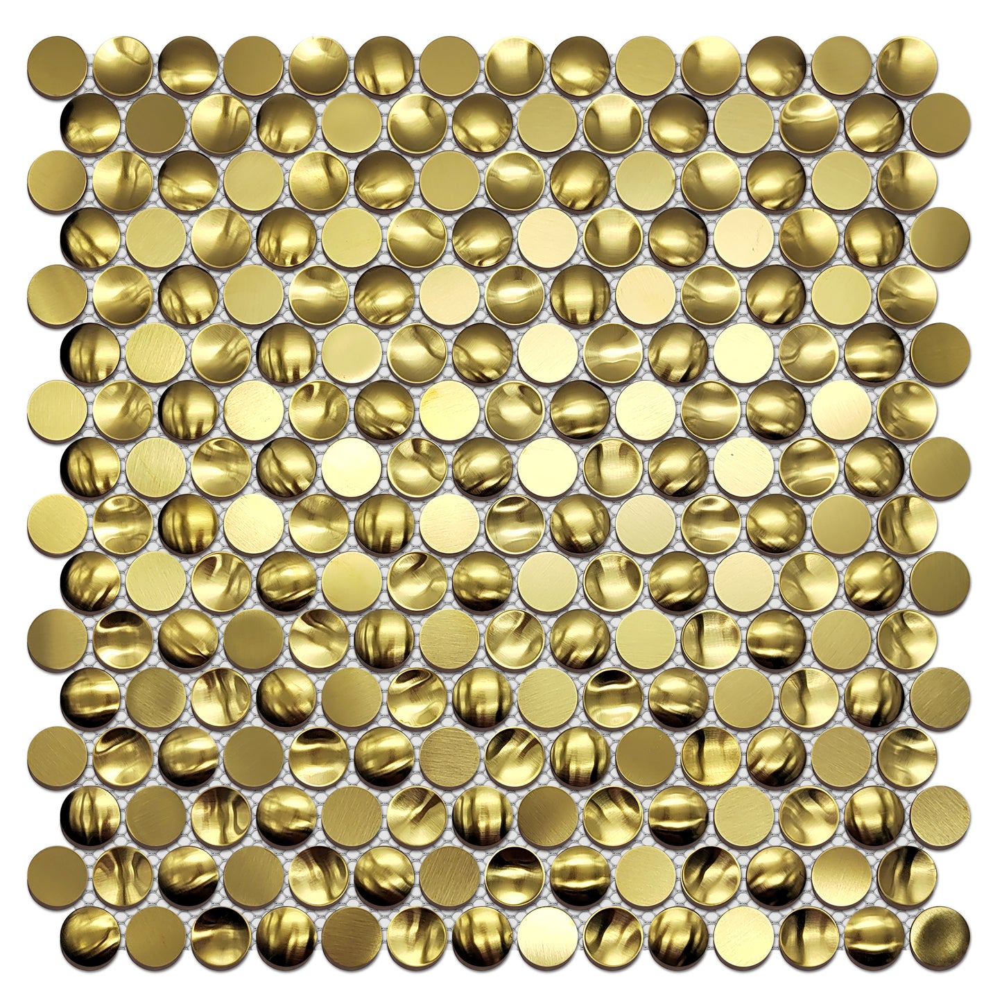 Gold Penny Round Tile Concave Convex 3D Mosaic Tiles for Kitchen Backsplash, Bathroom Wall, Accent Wall (Pack of 5)