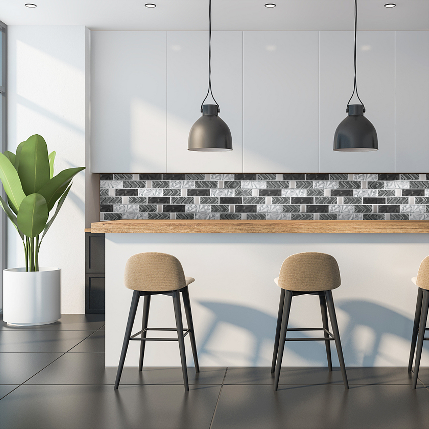 Glass 3D Tiles for Kitchen Bathroom Wall Backsplash Brown Silver Luxury Textured Art Mosaic Interlocking Glass Bricks Accent Tile (Pack of 5)
