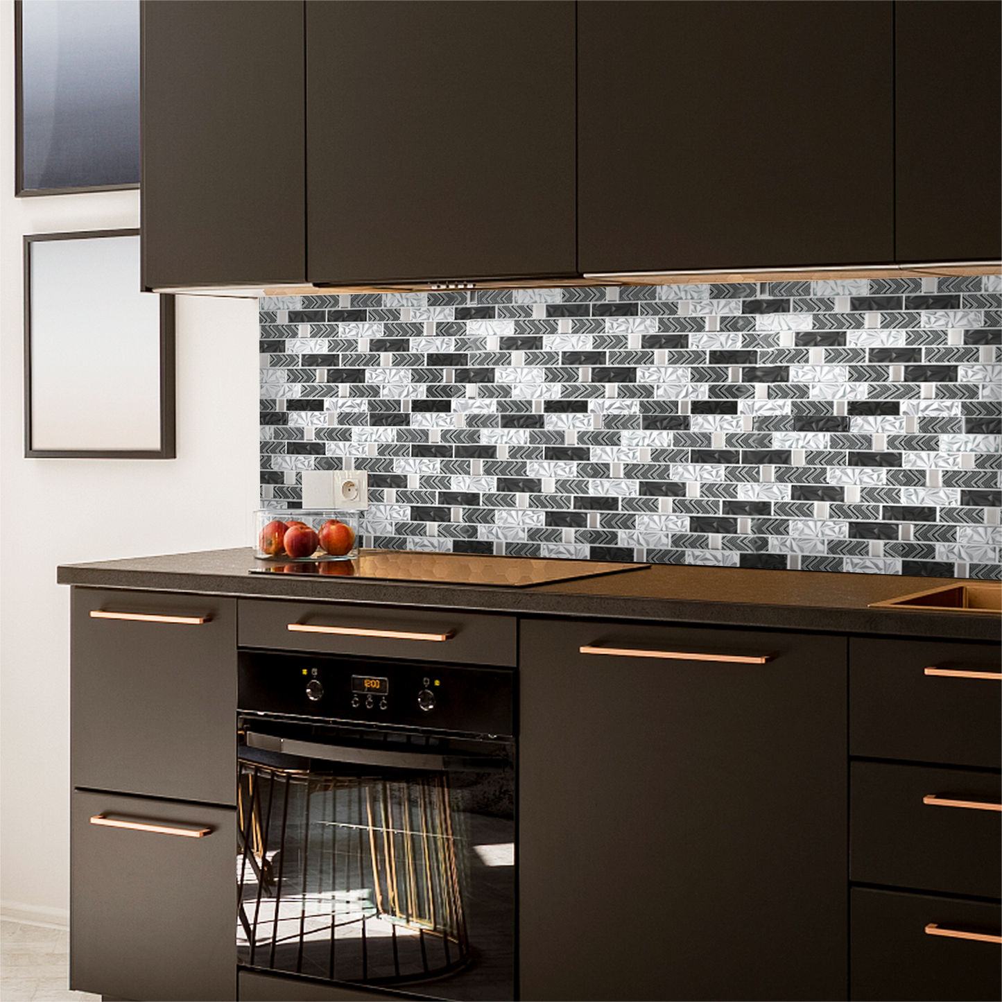 Glass 3D Tiles for Kitchen Bathroom Wall Backsplash Brown Silver Luxury Textured Art Mosaic Interlocking Glass Bricks Accent Tile (Pack of 5)