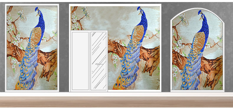 TST Mosaic Mural Crystal Glass Blue Peacock Elegant Background Wall Deco