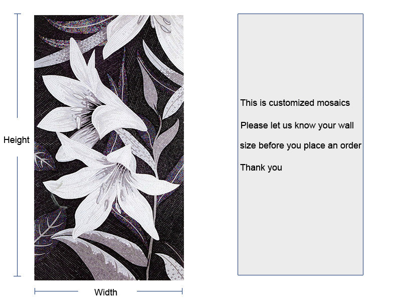 TST Mosaic Mural Black & White Lily Beautiful Flower Parquet Modern Art Wall