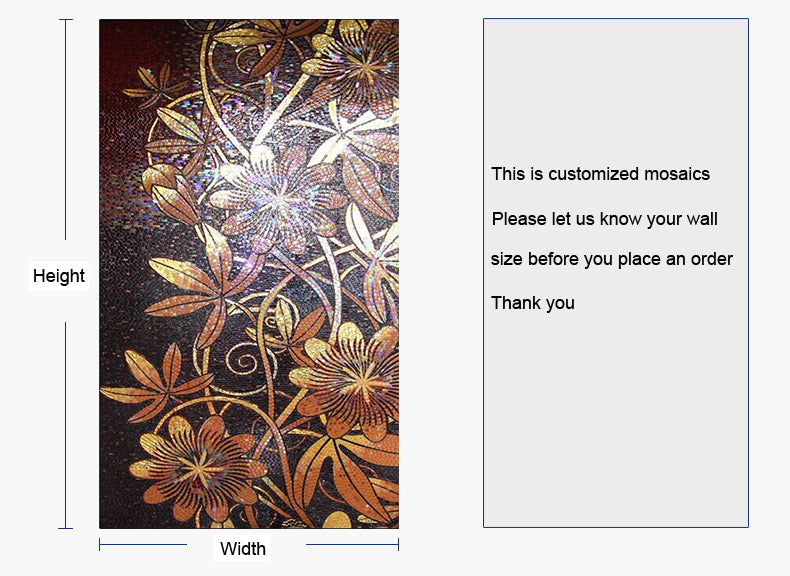 TST Mosaic Mural Nature Flower Vines Red & Black Shinning Crystal Unique Interior Wall Deco