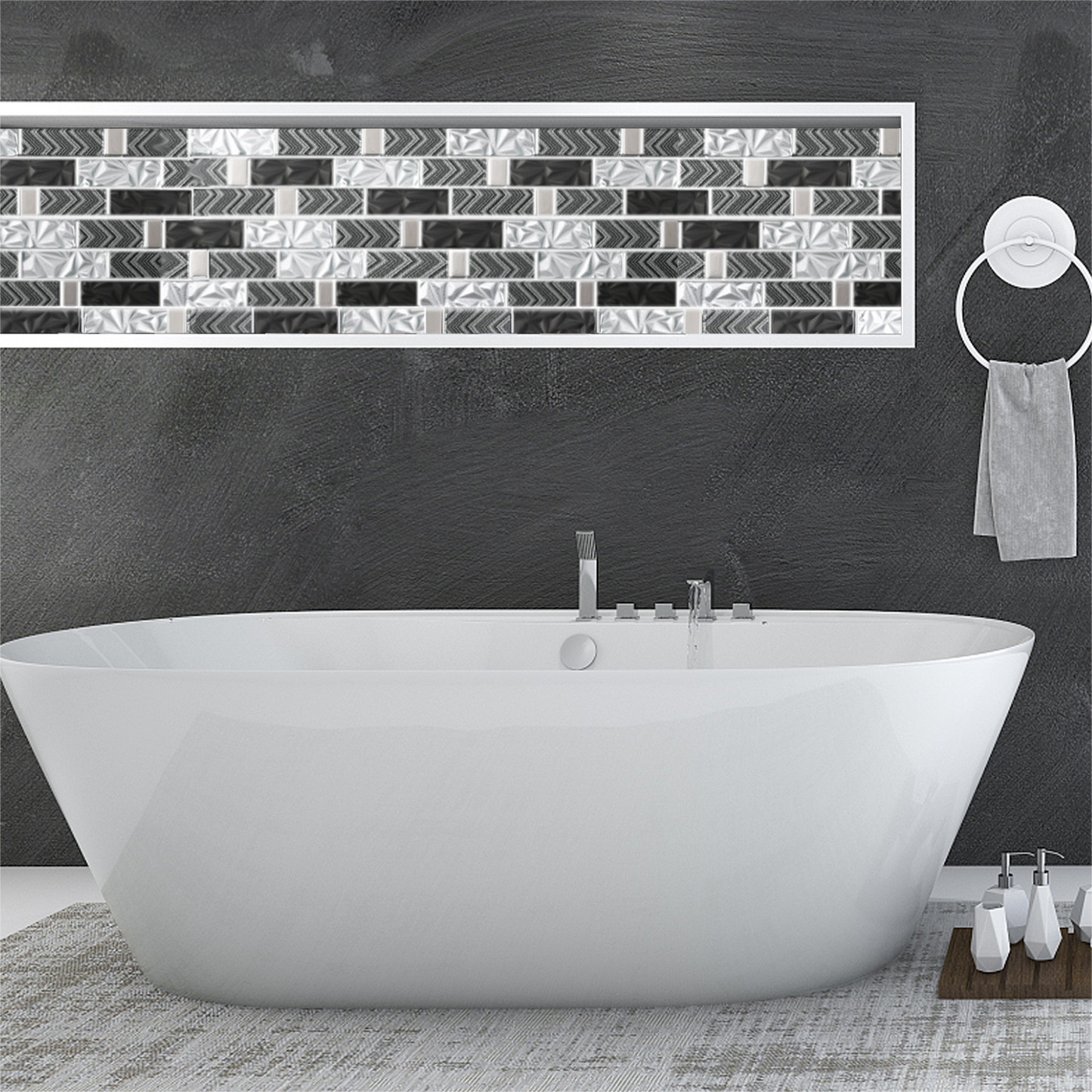 Glass 3D Tiles for Kitchen Bathroom Wall Backsplash Brown Silver Luxury Textured Art Mosaic Interlocking Glass Bricks Accent Tile (Pack of 5)