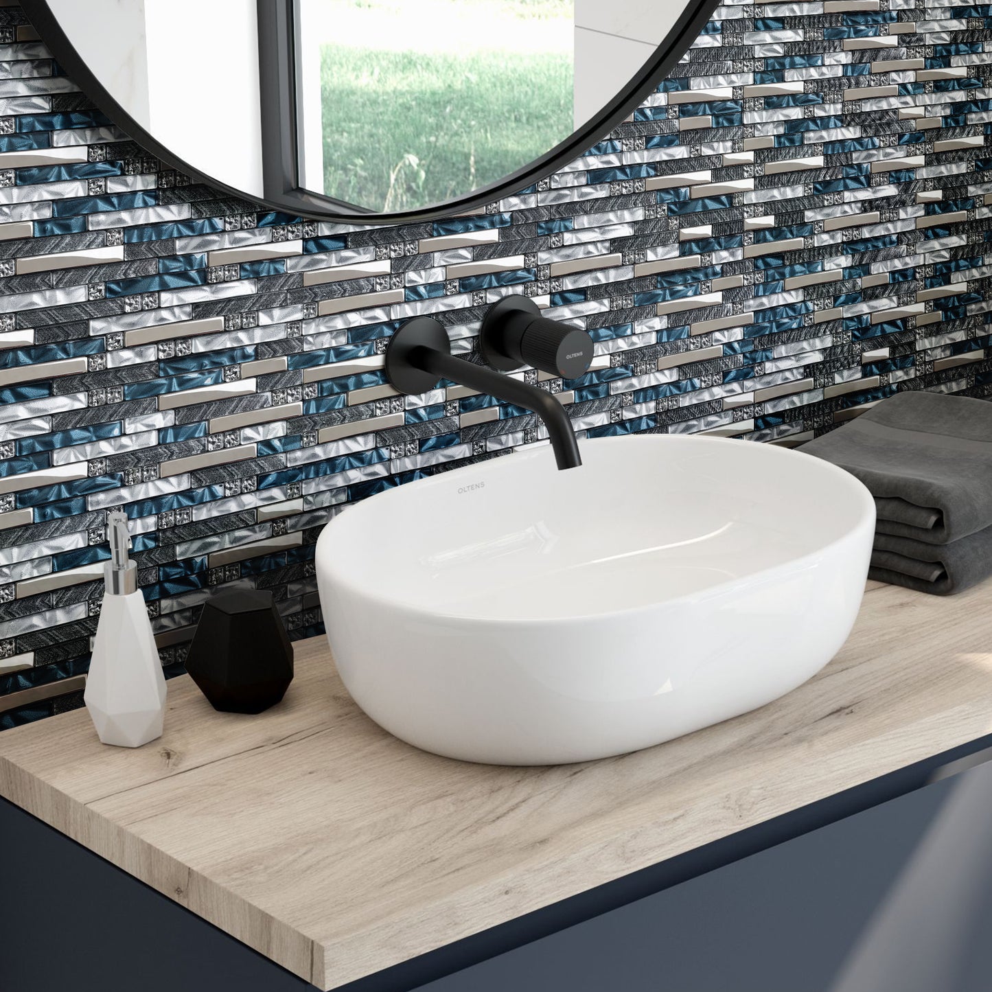 Teal Blue Interlocking Glass Mosaic Tiles for Kitchen Backsplash Bathroom Wall (Pack of 5)