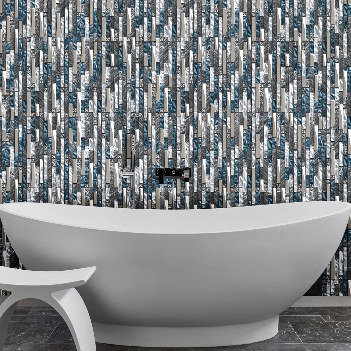 Teal Blue Interlocking Glass Mosaic Tiles for Kitchen Backsplash Bathroom Wall (Pack of 5)