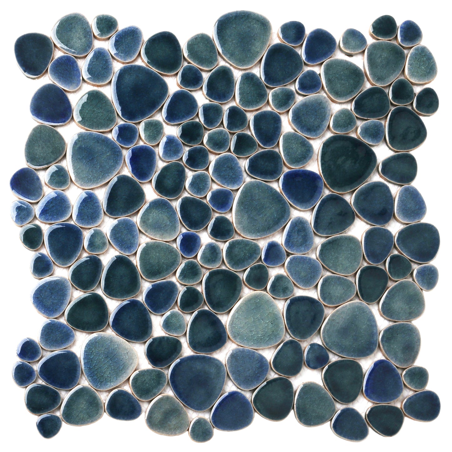 Teal Blue Porcelain Pebble Mosaic Tiles for Shower Floor Bathroom Accent Wall (Pack of 5)