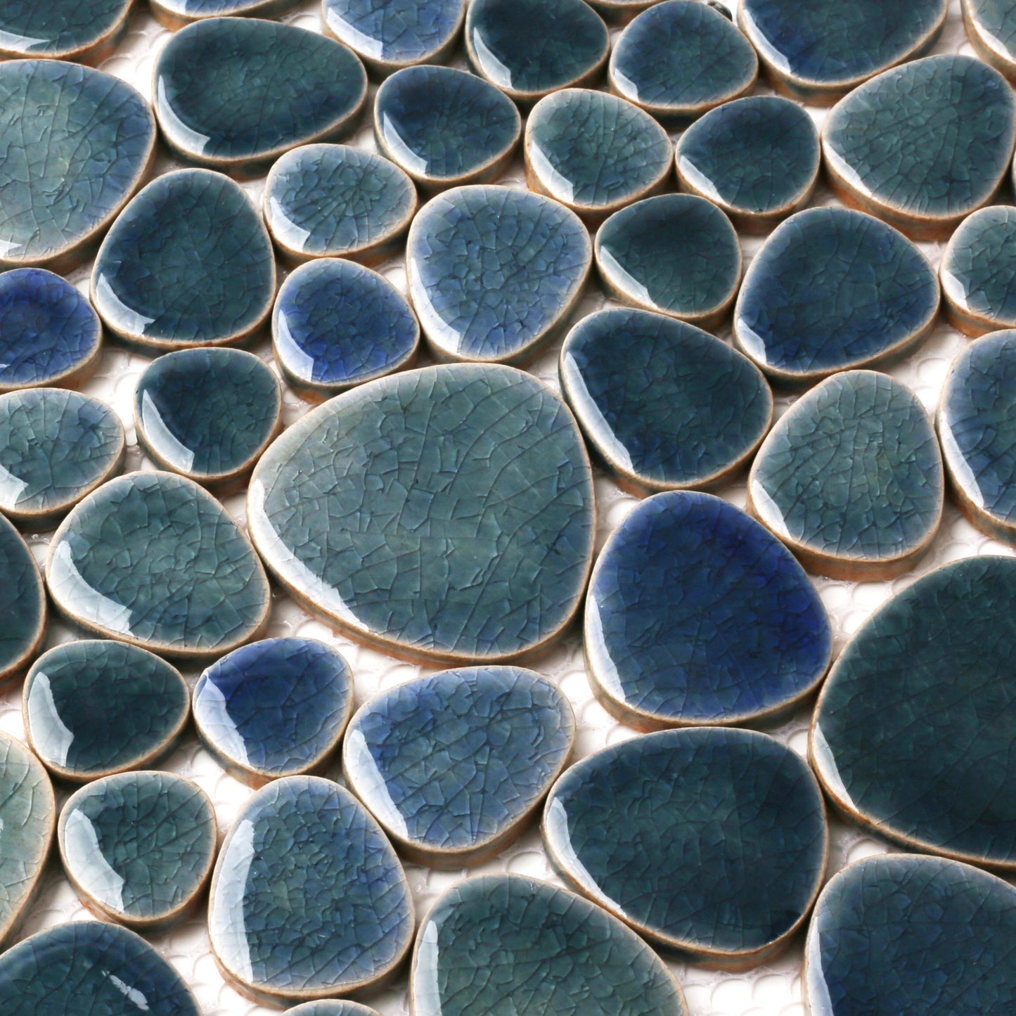 Teal Blue Porcelain Pebble Mosaic Tiles for Shower Floor Bathroom Accent Wall (Pack of 5)