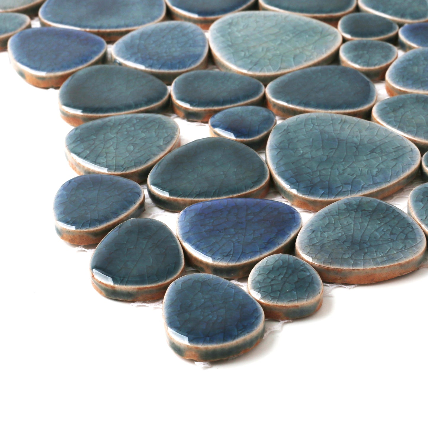 Teal Blue Porcelain Pebble Mosaic Tiles for Shower Floor Bathroom Accent Wall (Pack of 5)