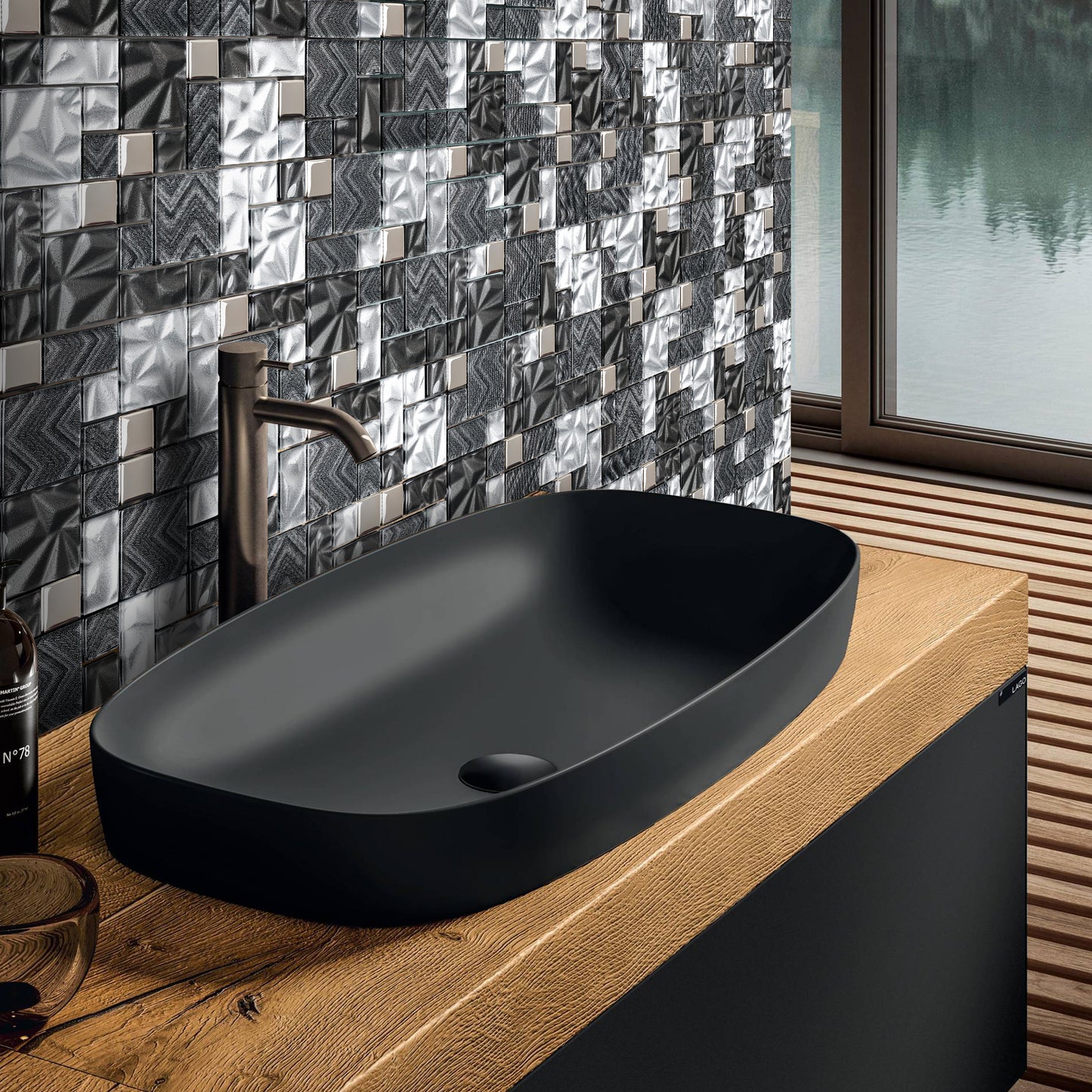 Black Silver Square Glass Mosaic Tiles for Kitchen Backsplash Bathroom Wall (Pack of 5)