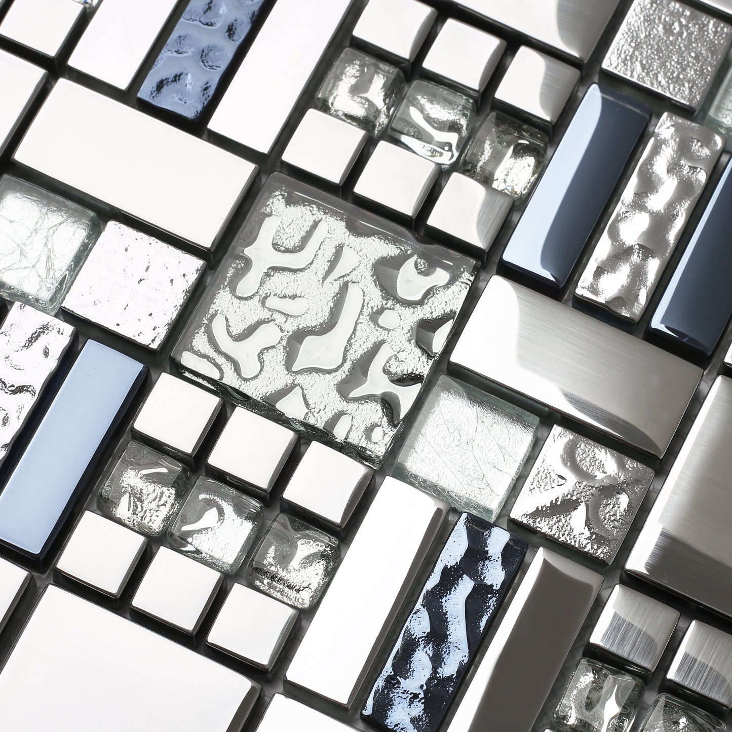 Glass Metallic Mosaic Tiles Silver Kitchen Backsplash Bathroom Shower Accent Wall Decor (Pack of 5)