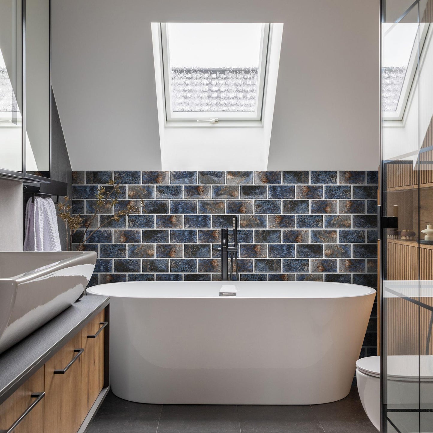 Glass Subway Tile 3x6 Inch Antique Blue Tiles for Kitchen Backsplash Bathroom Accent Wall(Pack of 20)