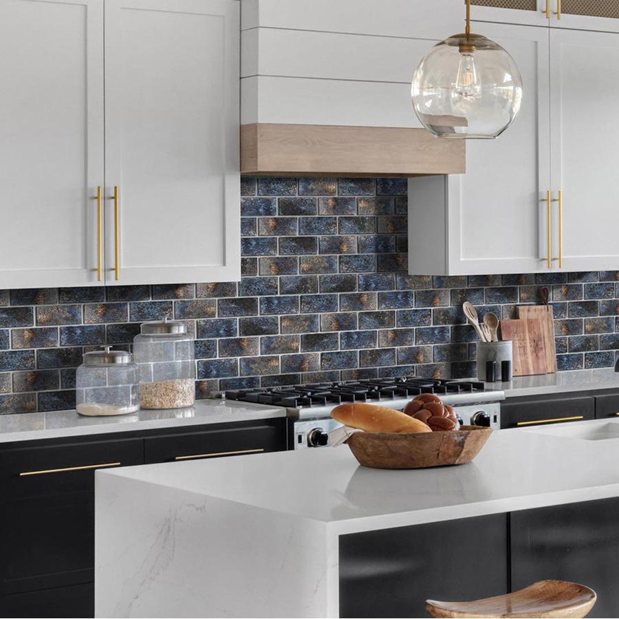 Glass Subway Tile 3x6 Inch Antique Blue Tiles for Kitchen Backsplash Bathroom Accent Wall(Pack of 20)