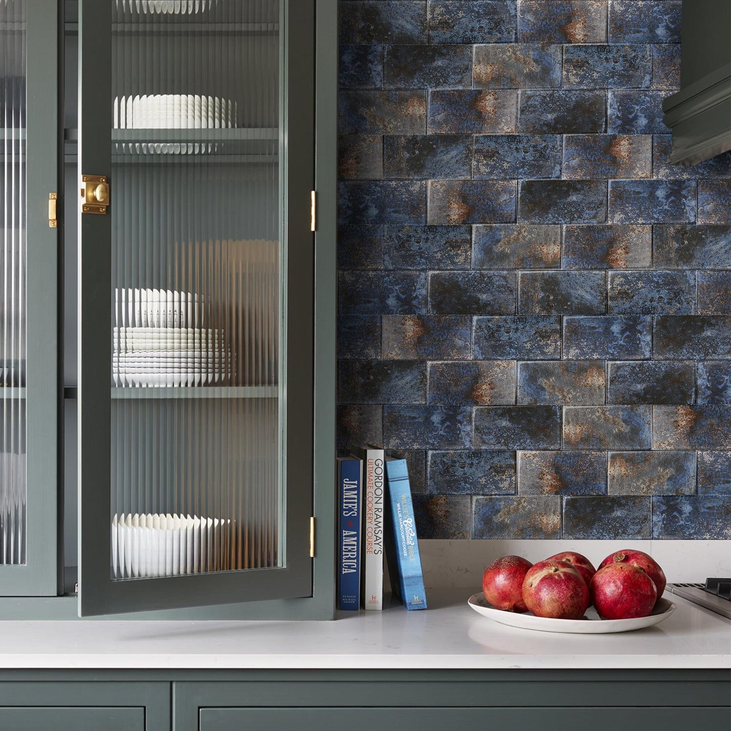 Glass Subway Tile 3x6 Inch Antique Blue Tiles for Kitchen Backsplash Bathroom Accent Wall(Pack of 20)