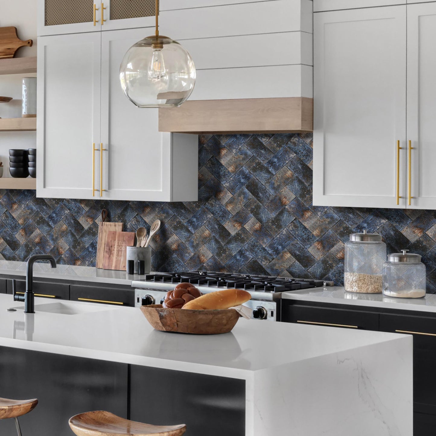 Glass Subway Tile 3x6 Inch Antique Blue Tiles for Kitchen Backsplash Bathroom Accent Wall(Pack of 20)