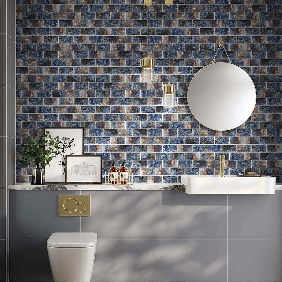 Glass Subway Tile 3x6 Inch Antique Blue Tiles for Kitchen Backsplash Bathroom Accent Wall(Pack of 20)
