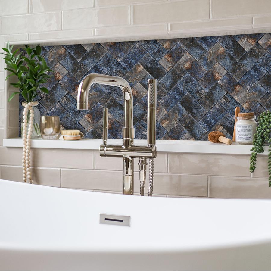 Glass Subway Tile 3x6 Inch Antique Blue Tiles for Kitchen Backsplash Bathroom Accent Wall(Pack of 20)