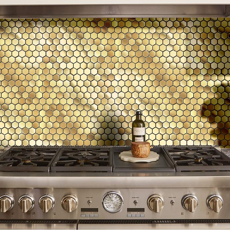 Gold Hexagon Tile for Kitchen Wall Backsplash Bathroom Shower Floor Accent Wall (Pack of 5)