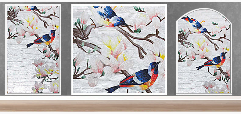TST Mosaic Mural Nature Spring Birds Interior Art Wall Parquet Design