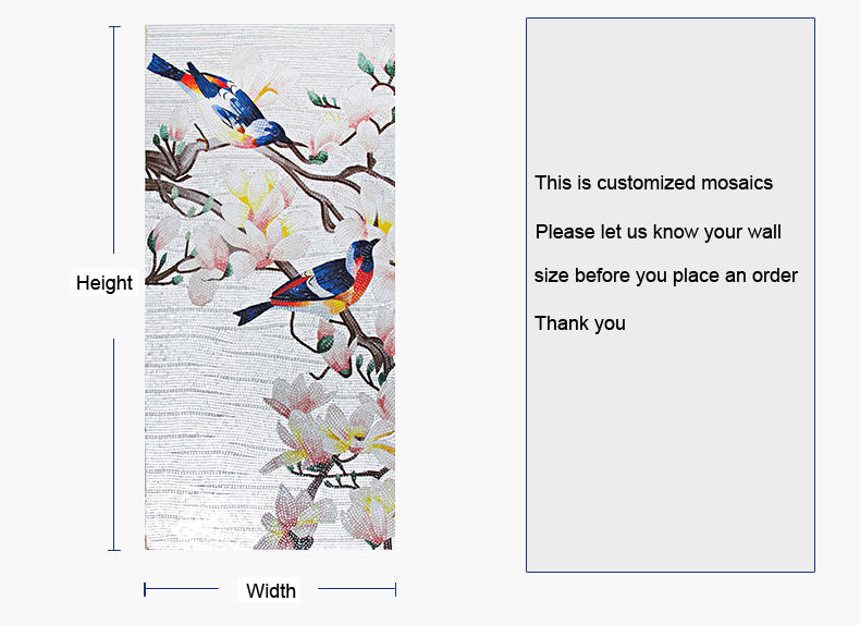 TST Mosaic Mural Nature Spring Birds Interior Art Wall Parquet Design