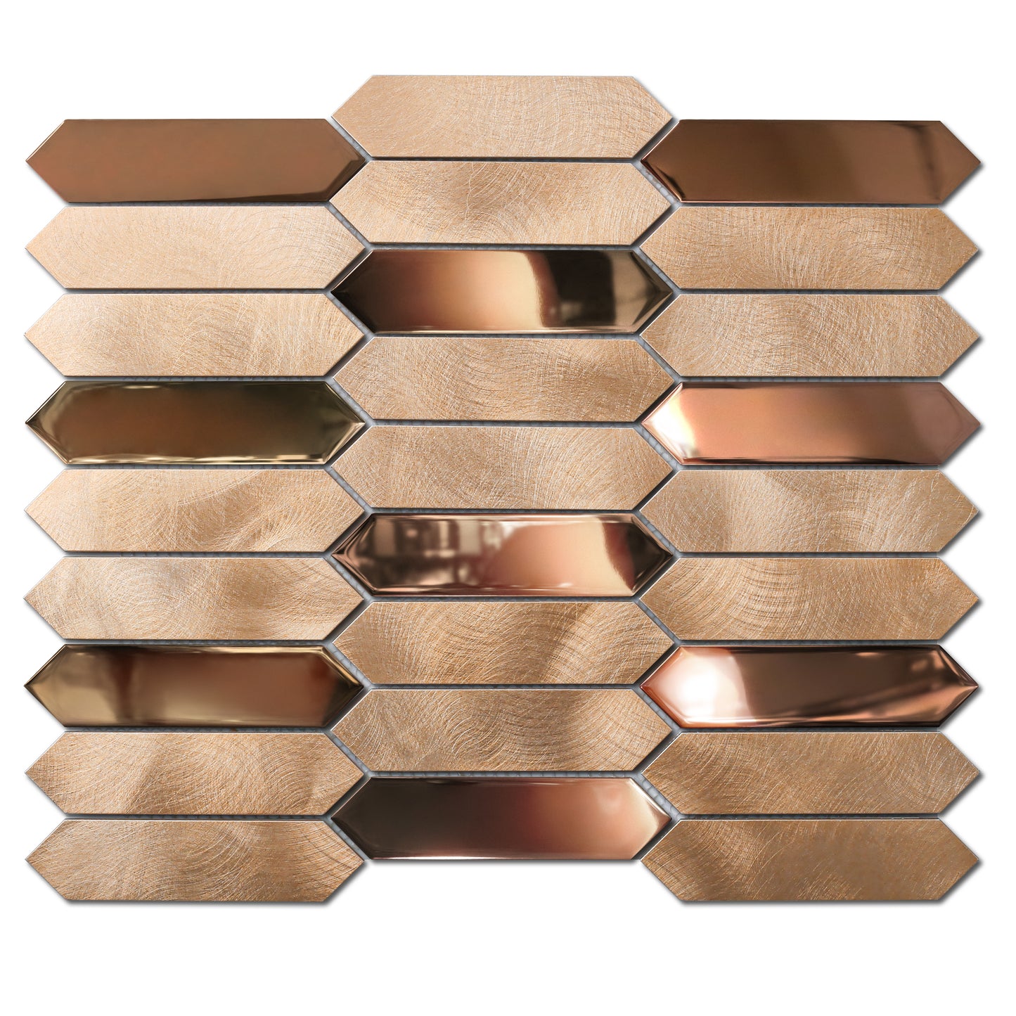 Gold Tile Long Hexagon Mosaic Tiles for Kitchen Backsplash Wall Bath Shower Floor Real Metal Tile (Pack of 5)