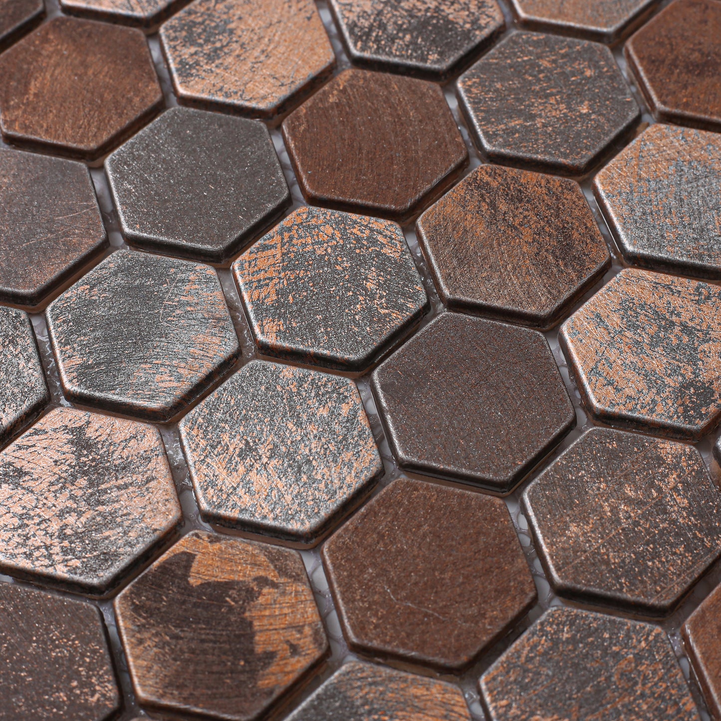 Antique Hexagon Mosaic Tile Earthy Brown Metallic Textured Wall Backsplash Tile (Pack of 5)