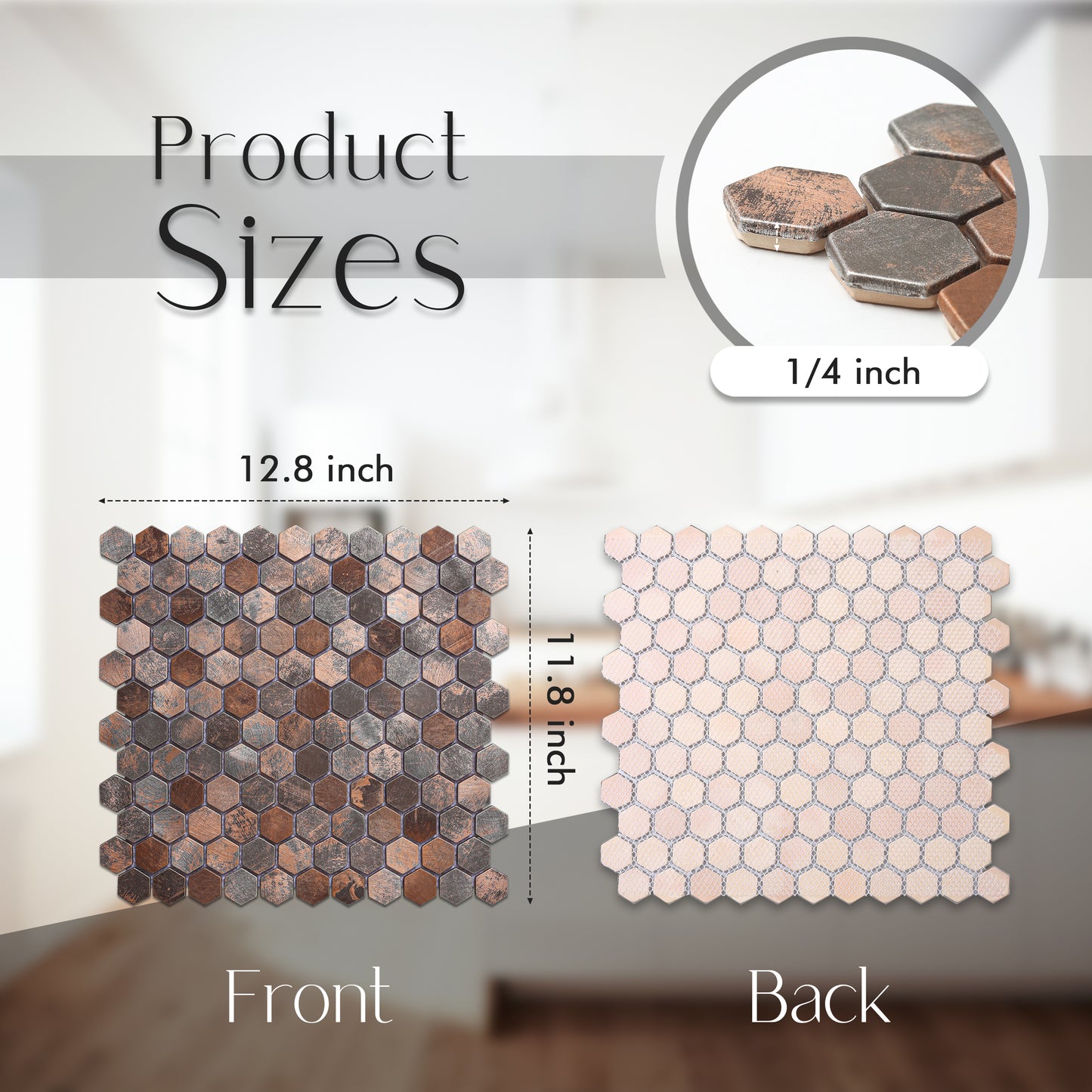 Antique Hexagon Mosaic Tile Earthy Brown Metallic Textured Wall Backsplash Tile (Pack of 5)