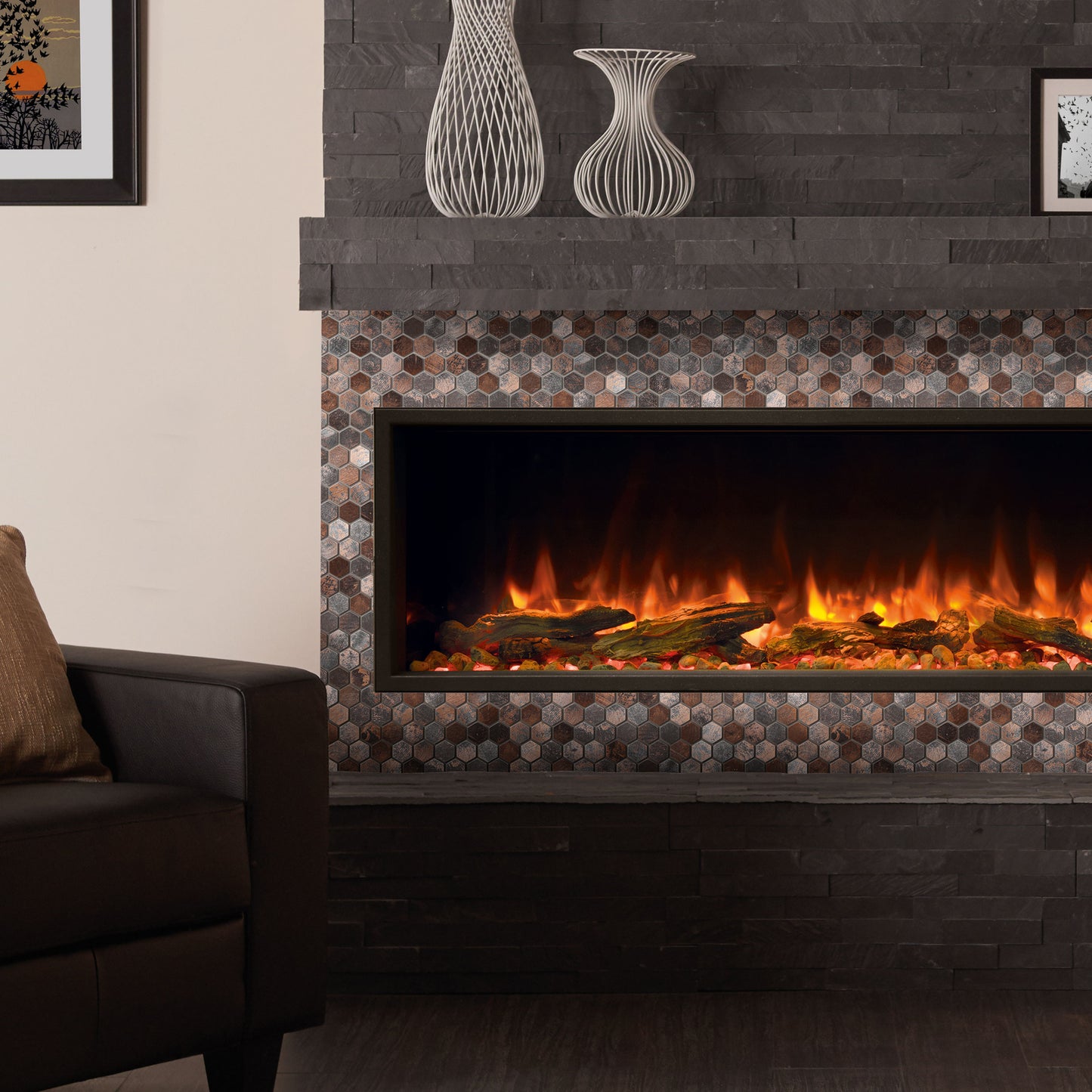 Antique Hexagon Mosaic Tile Earthy Brown Metallic Textured Wall Backsplash Tile (Pack of 5)