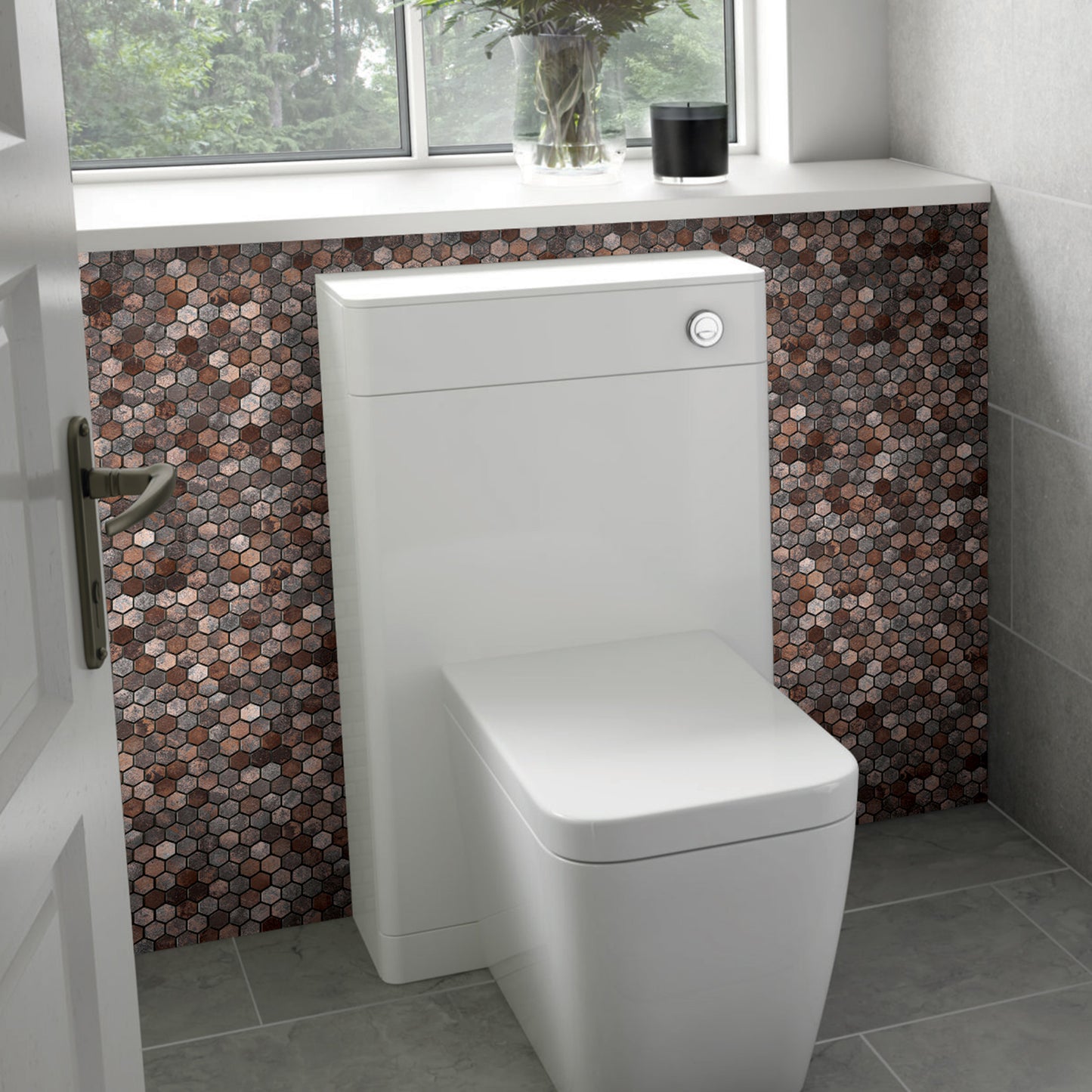 Antique Hexagon Mosaic Tile Earthy Brown Metallic Textured Wall Backsplash Tile (Pack of 5)