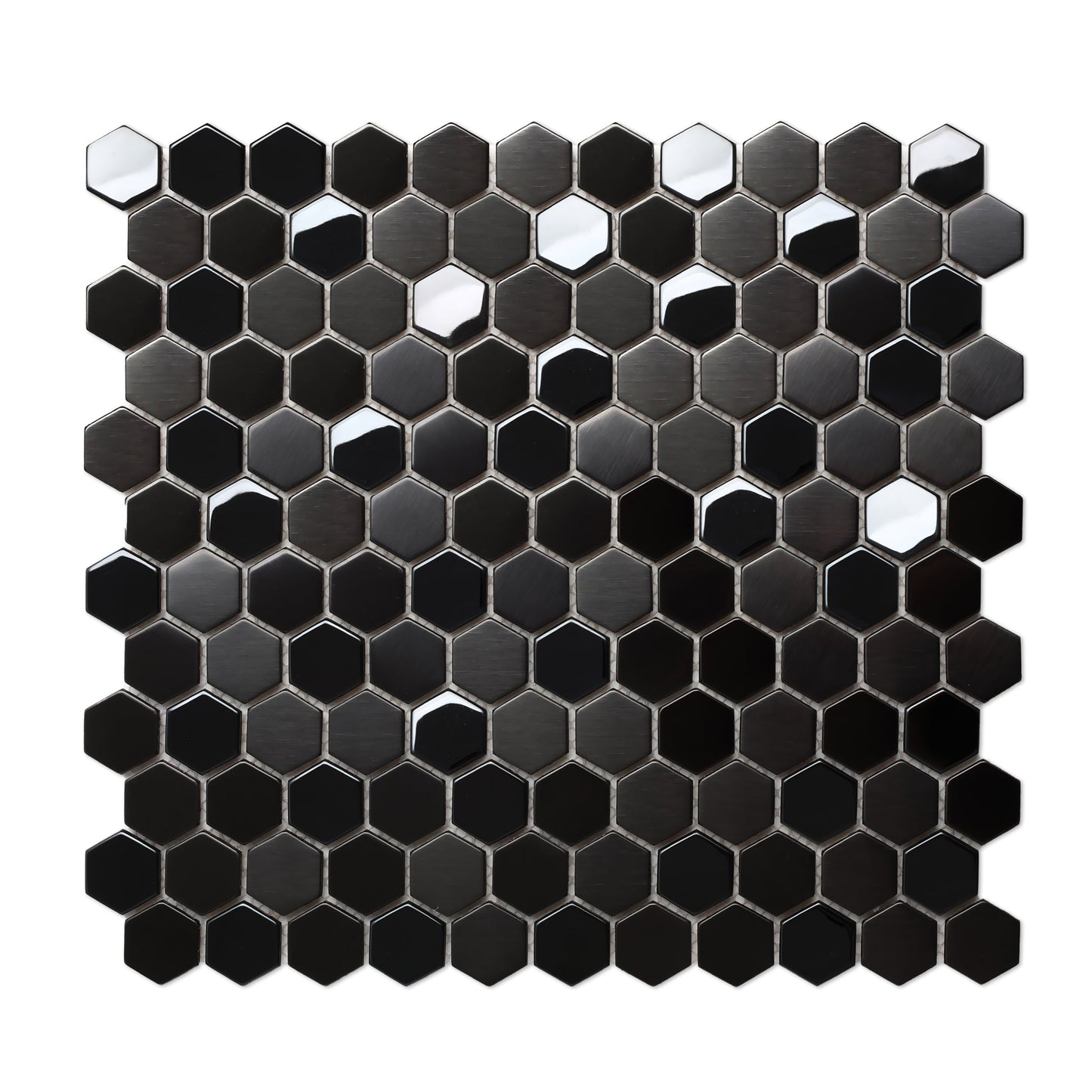 Black Metallic Hexagon Honeycomb Backsplash Tile for Kitchen Bathroom Accent Wall (Pack of 5)