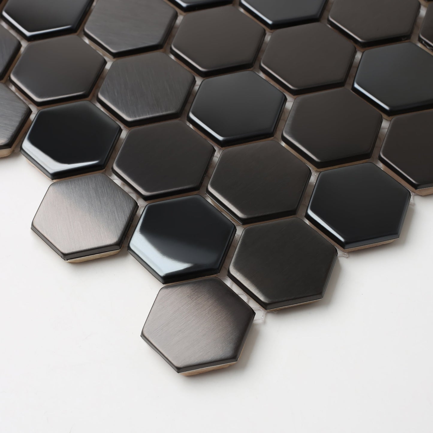 Black Metallic Hexagon Honeycomb Backsplash Tile for Kitchen Bathroom Accent Wall (Pack of 5)