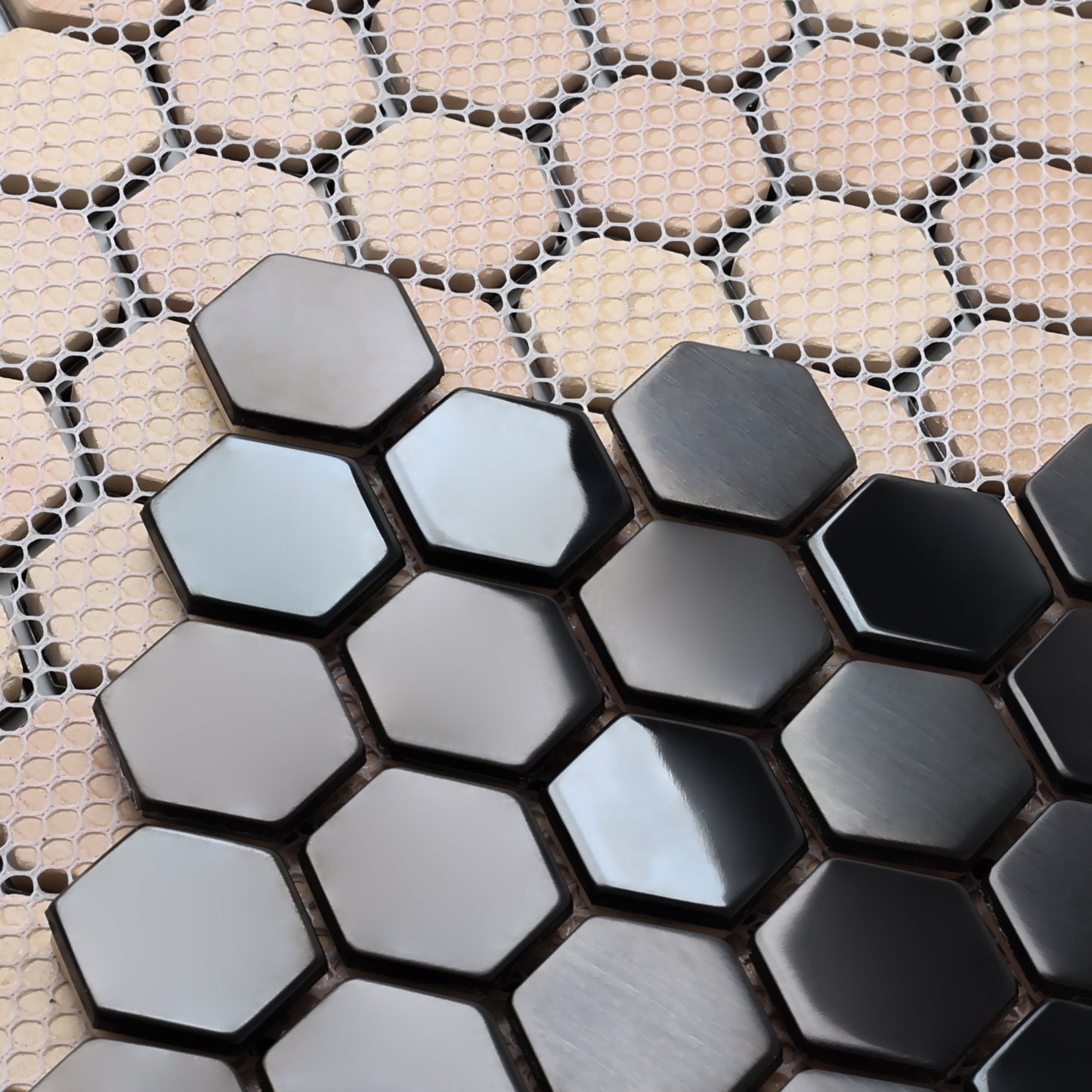 Black Metallic Hexagon Honeycomb Backsplash Tile for Kitchen Bathroom Accent Wall (Pack of 5)