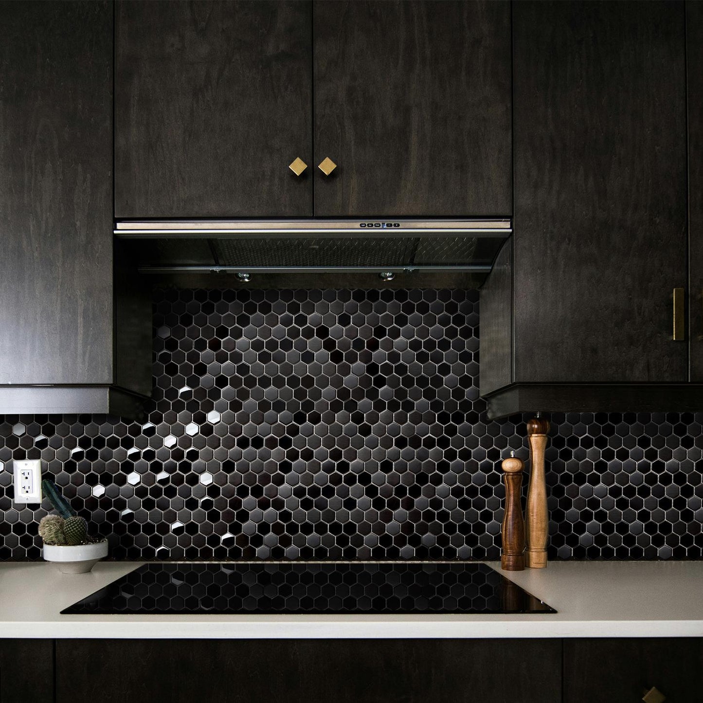 Black Metallic Hexagon Honeycomb Backsplash Tile for Kitchen Bathroom Accent Wall (Pack of 5)