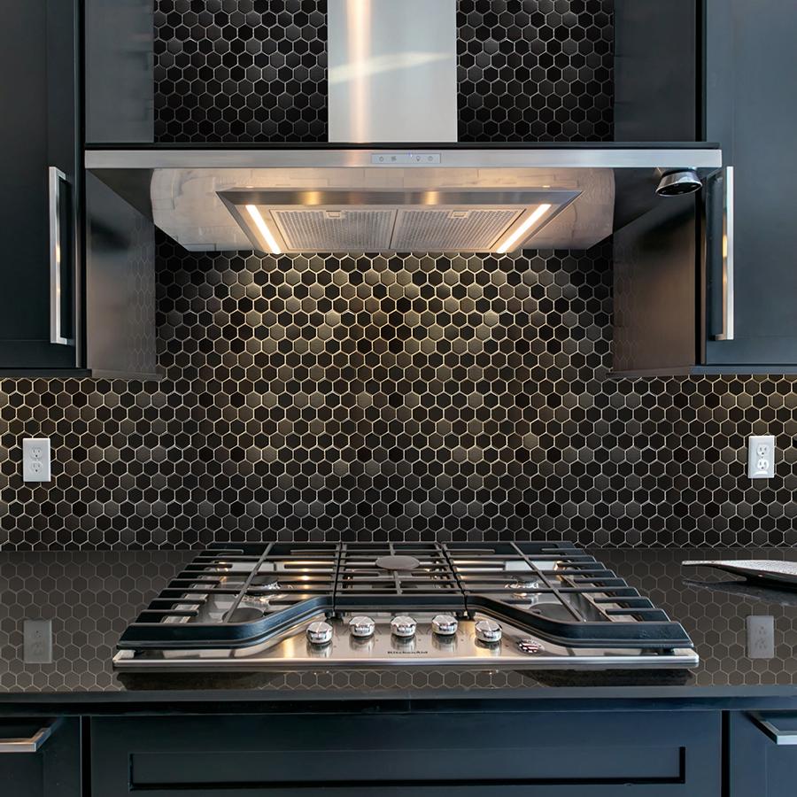 Black Metallic Hexagon Honeycomb Backsplash Tile for Kitchen Bathroom Accent Wall (Pack of 5)
