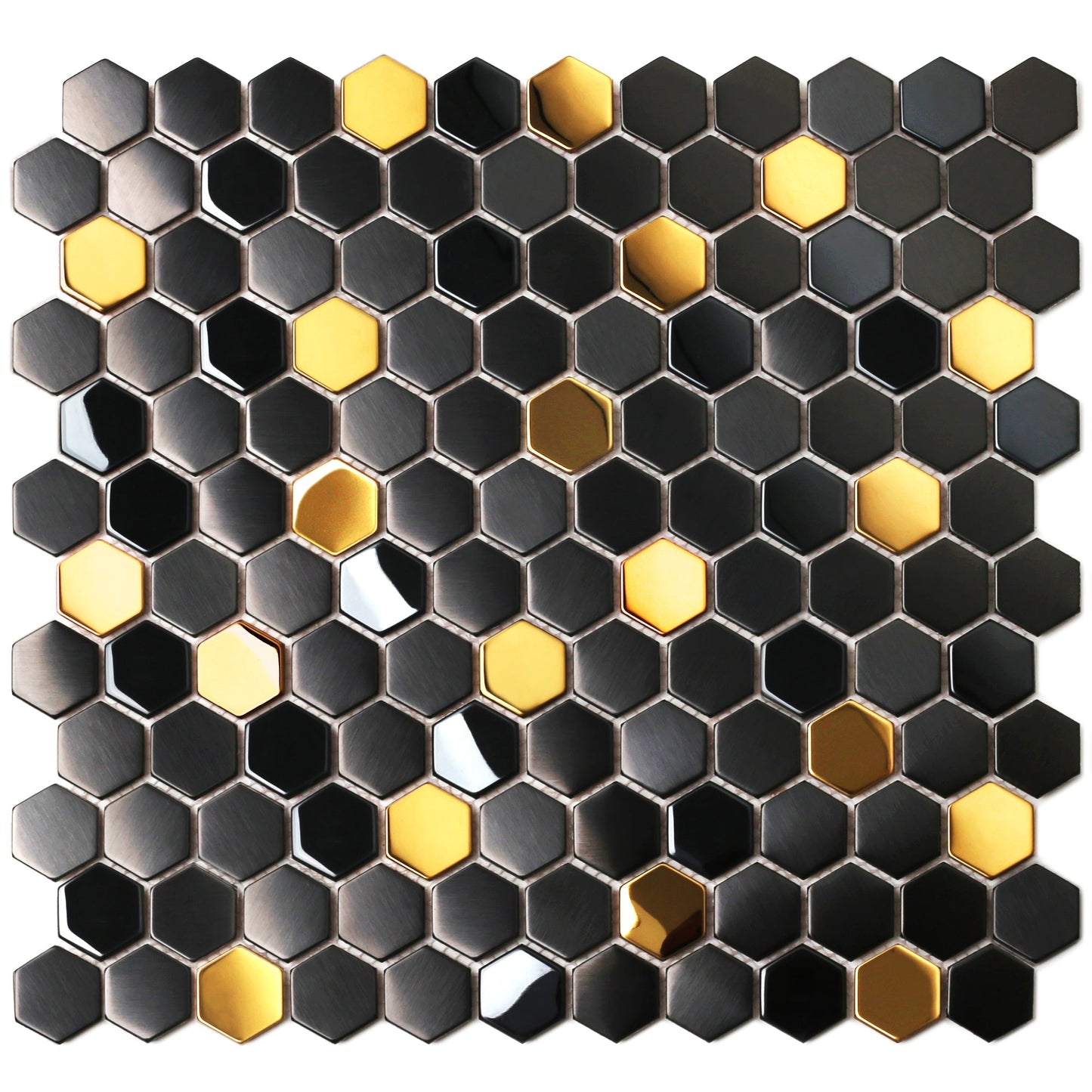 Black and Gold Backsplash Wall Tiles Hexagon Mosaic Shower Floor Tile Kitchen Bathroom Tile(Pack of 5)