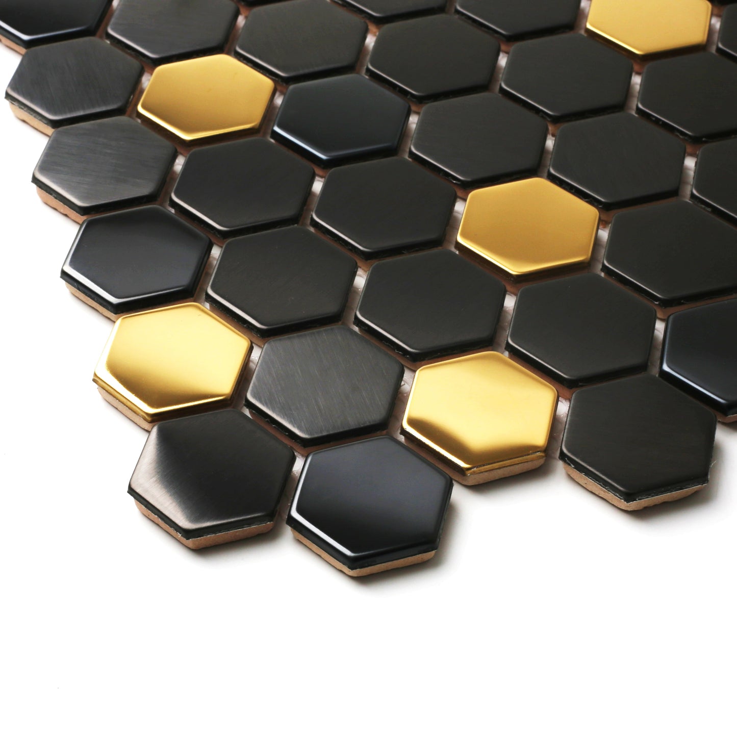 Black and Gold Backsplash Wall Tiles Hexagon Mosaic Shower Floor Tile Kitchen Bathroom Tile(Pack of 5)