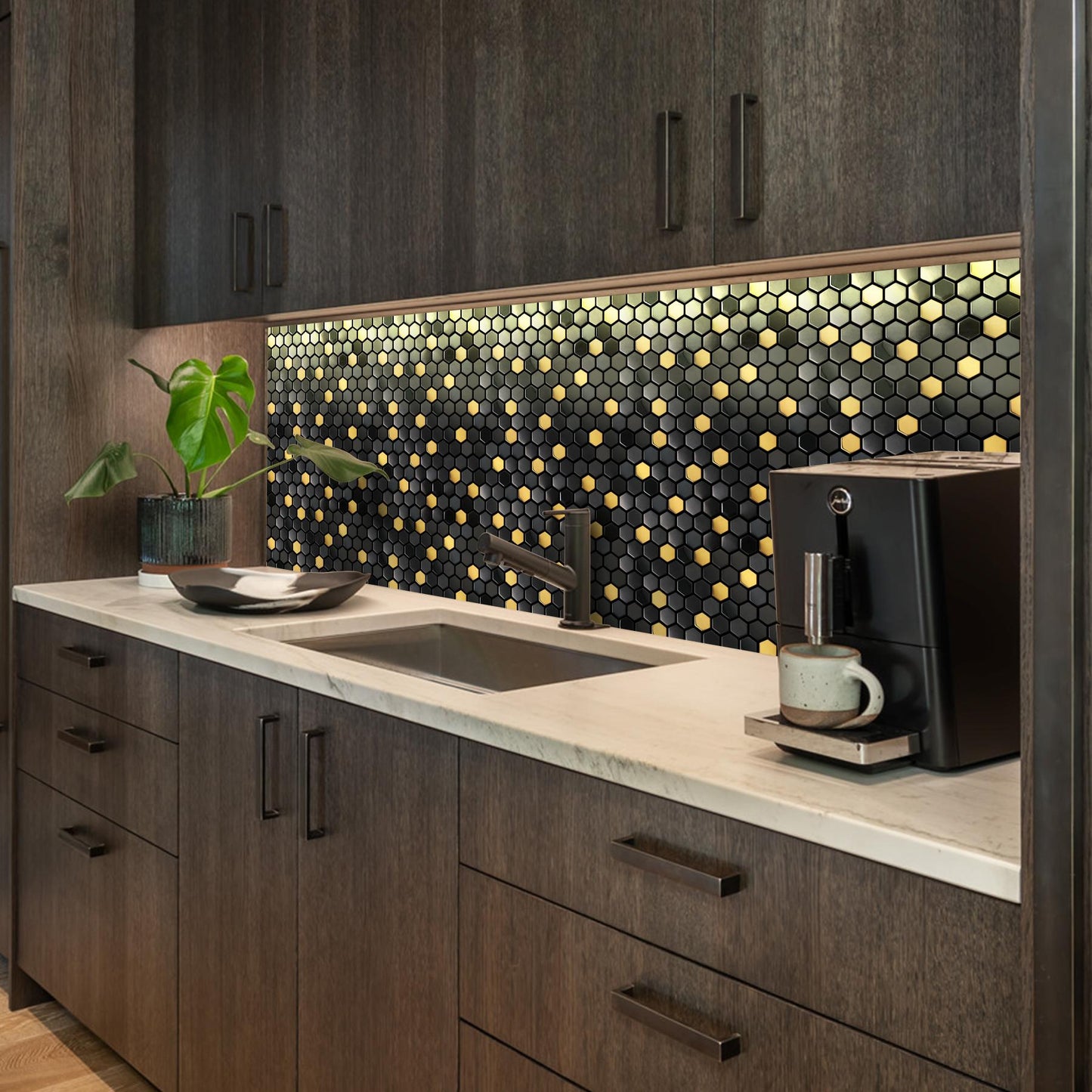 Black and Gold Backsplash Wall Tiles Hexagon Mosaic Shower Floor Tile Kitchen Bathroom Tile(Pack of 5)