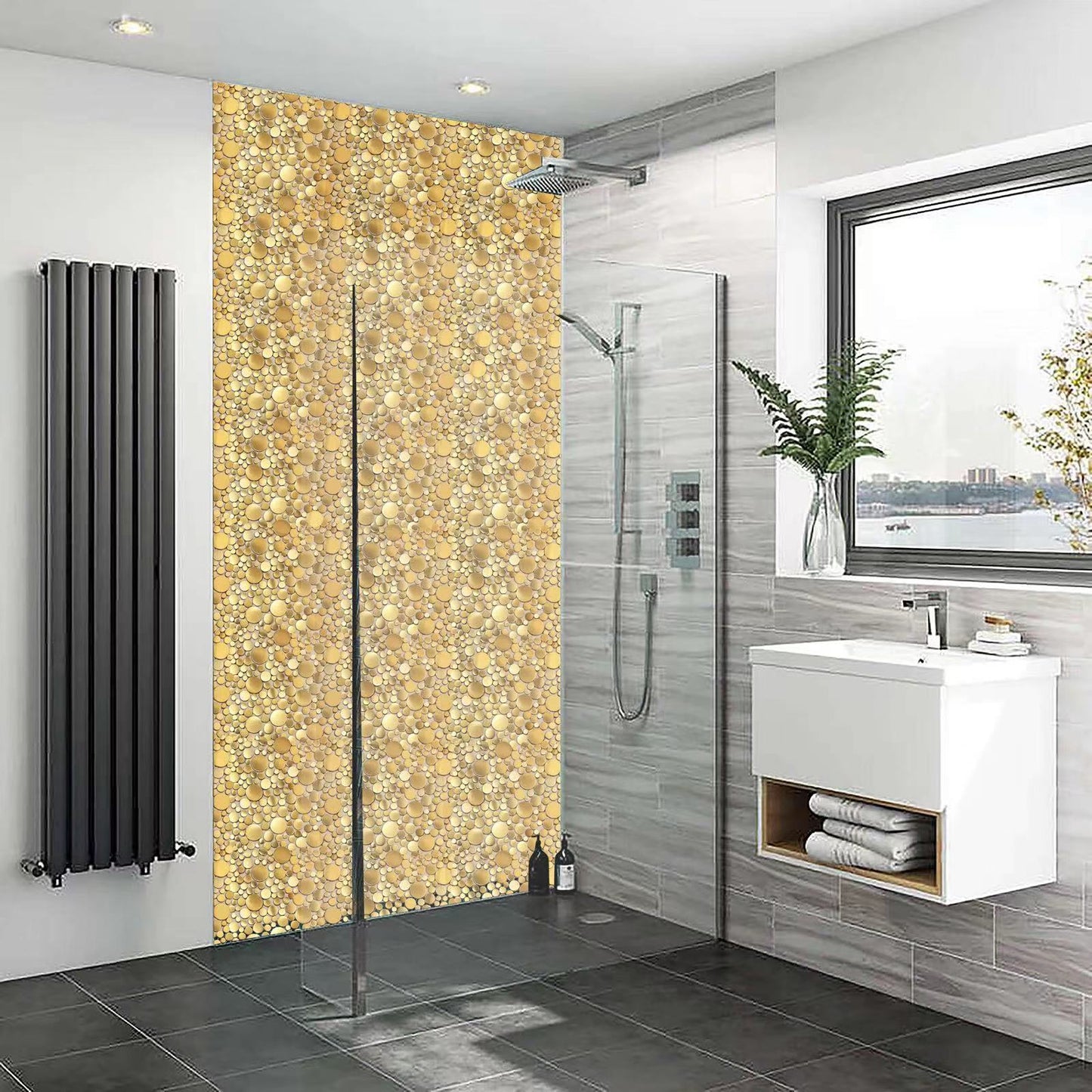 Wall Backsplash Tile Gold Bubble Mosaic Tile Kitchen Bathroom(Pack of 5)
