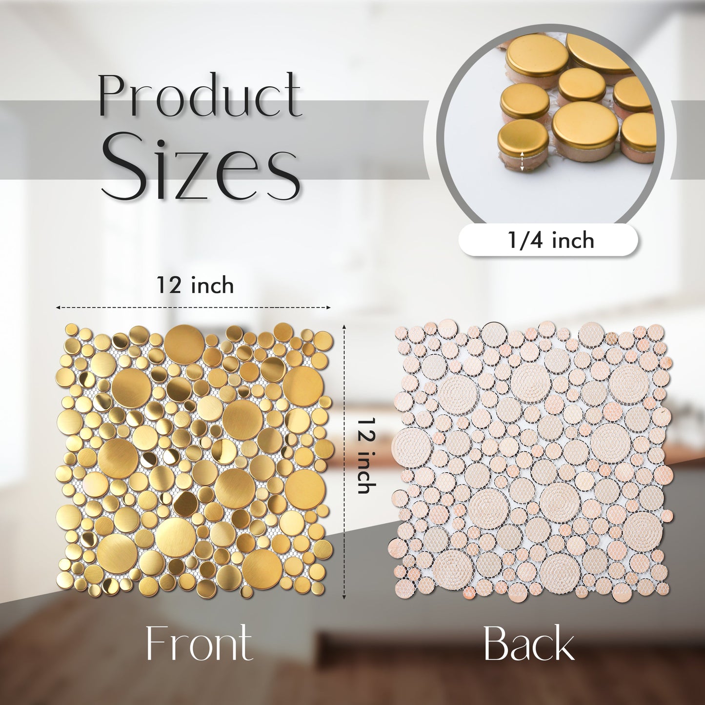 Wall Backsplash Tile Gold Bubble Mosaic Tile Kitchen Bathroom(Pack of 5)