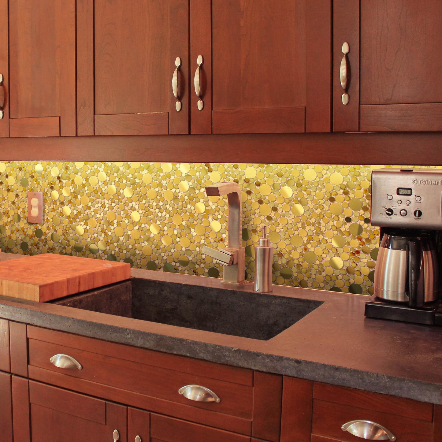 Wall Backsplash Tile Gold Bubble Mosaic Tile Kitchen Bathroom(Pack of 5)