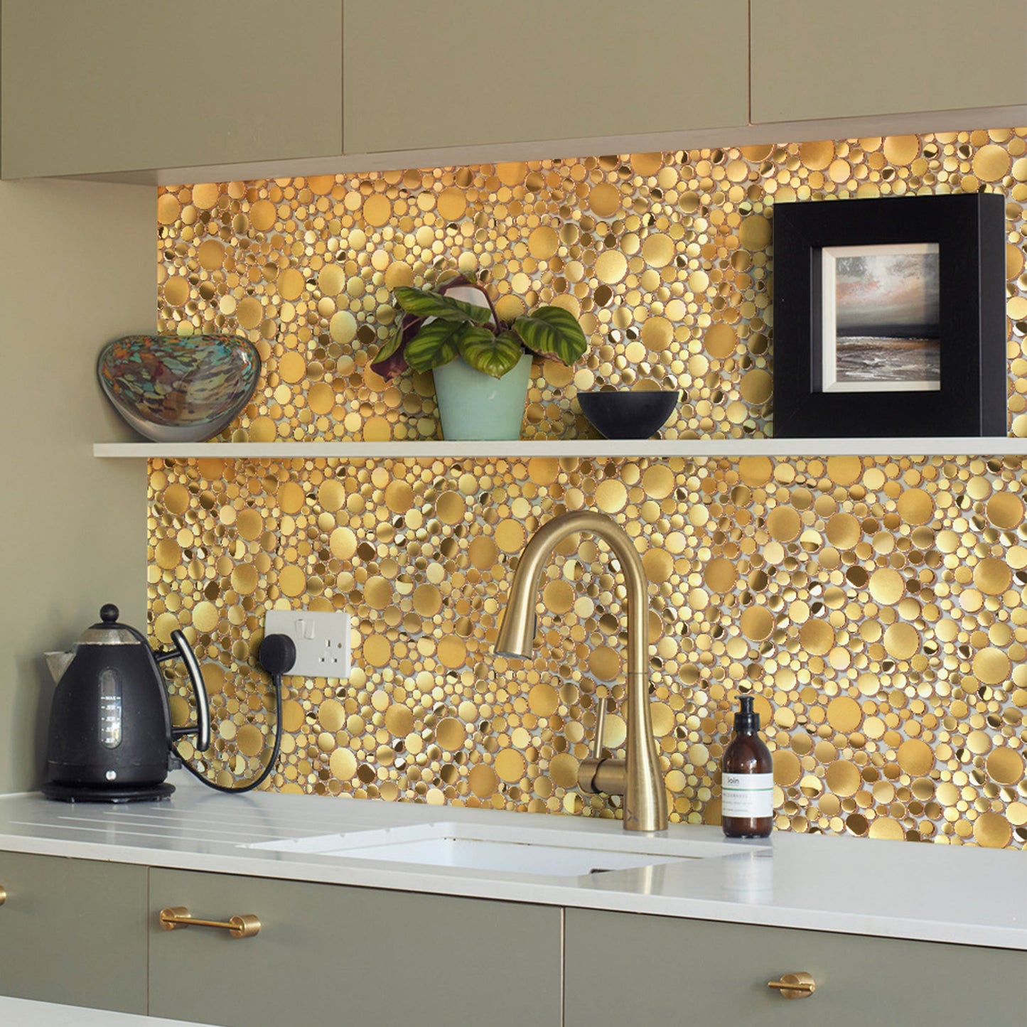 Wall Backsplash Tile Gold Bubble Mosaic Tile Kitchen Bathroom(Pack of 5)